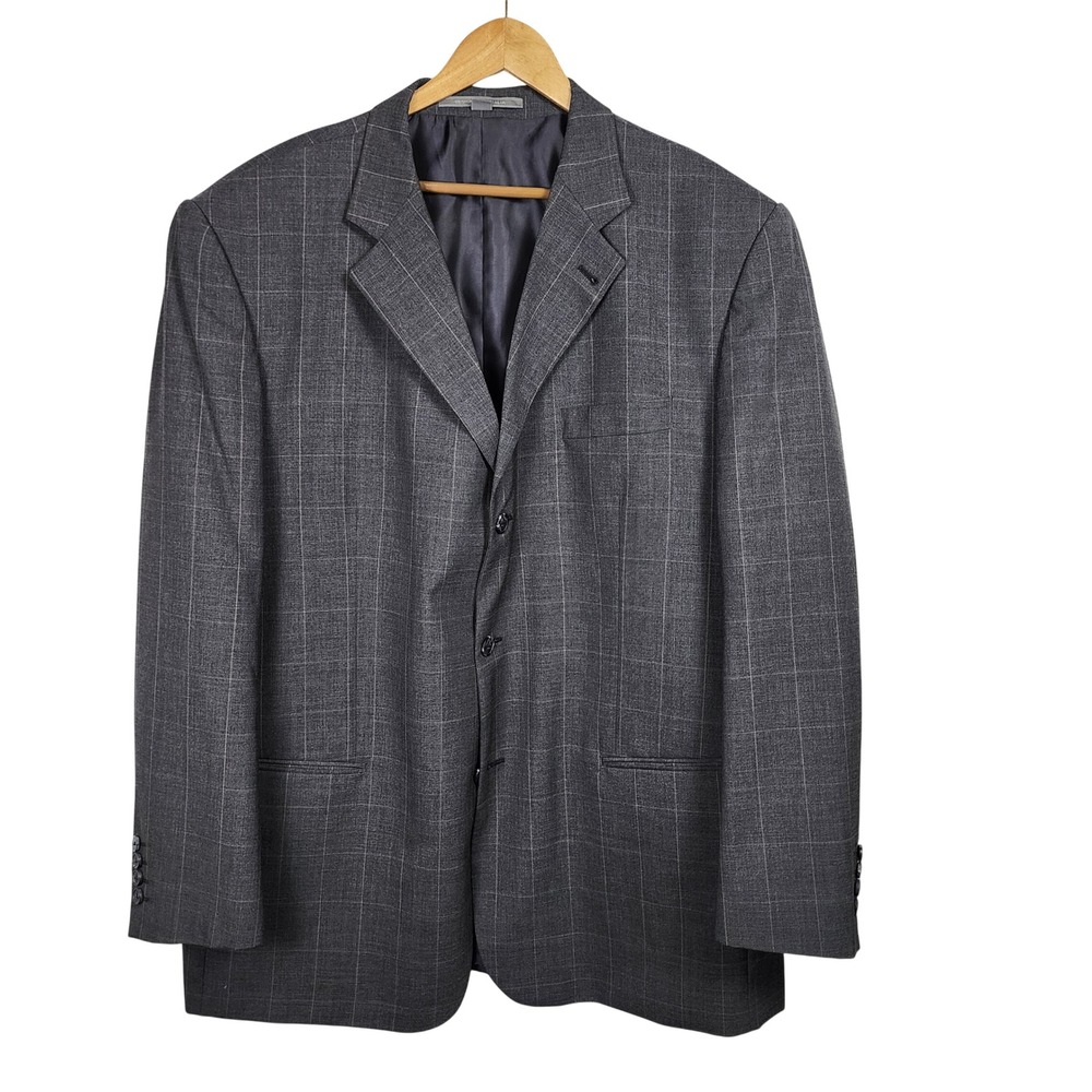 Giorgio Cosani Wool Blazer Mens 50L Grey Windowpane Super 100s Jacket Business
